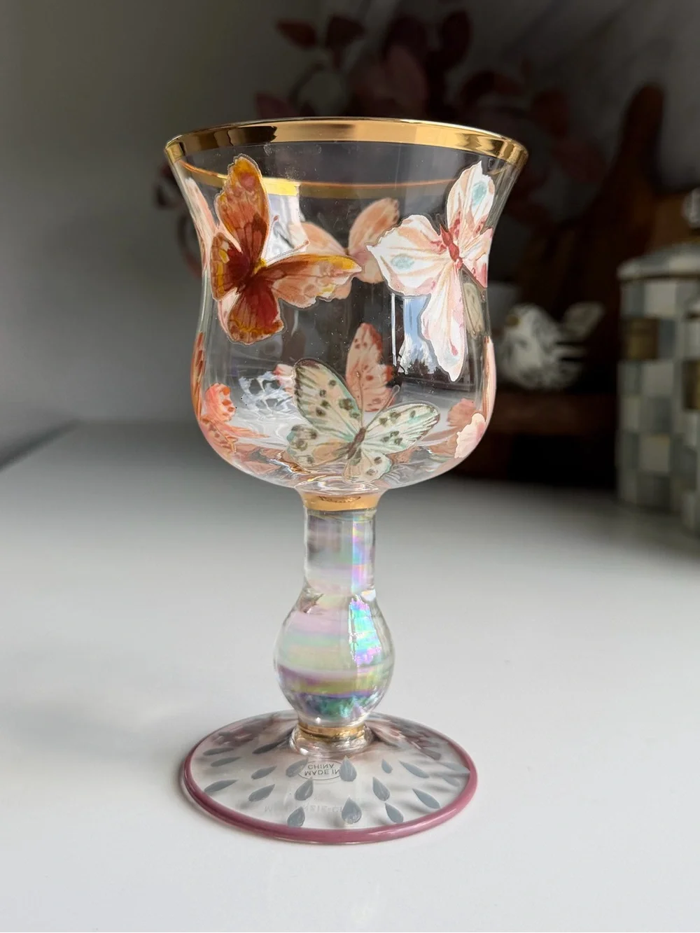 MacKenzie-Childs Butterfly Hill Novelty Wine Glass